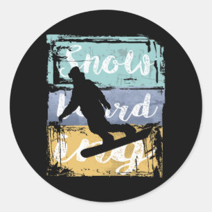 Snowboarding Tee - Vintage Retro Snowboarder Classic Round Sticker
