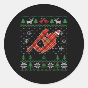 Snowboarding Ugly Christmas Snowboard Classic Round Sticker