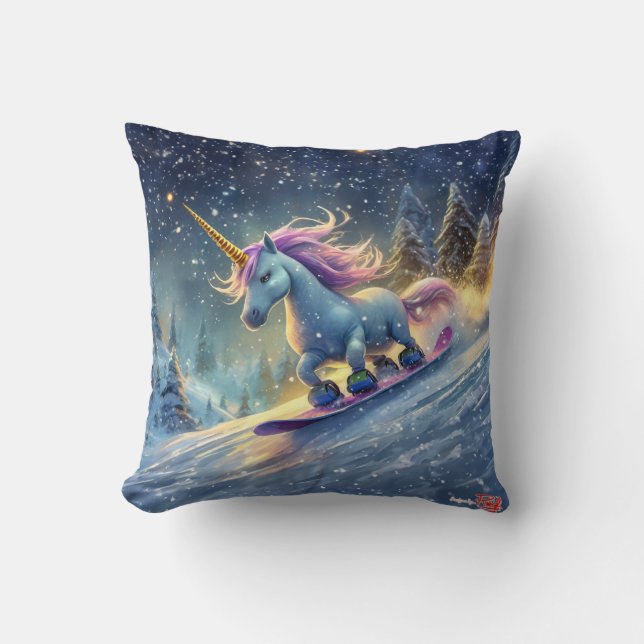 Snowboarding Unicorn Design by: Rich AMeN Gill Cushion (Front)