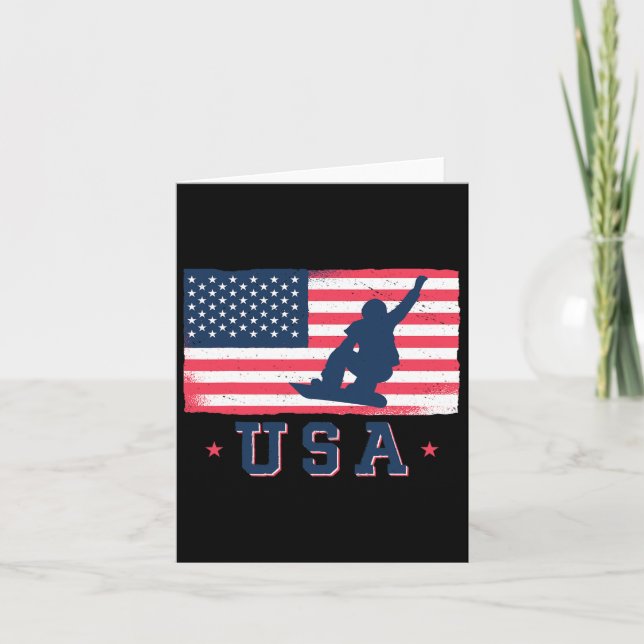 Snowboarding Usa American Flag Snowboard For Women Card (Front)