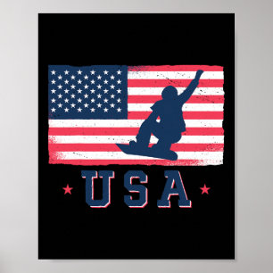 Snowboarding Usa American Flag Snowboard For Women Poster