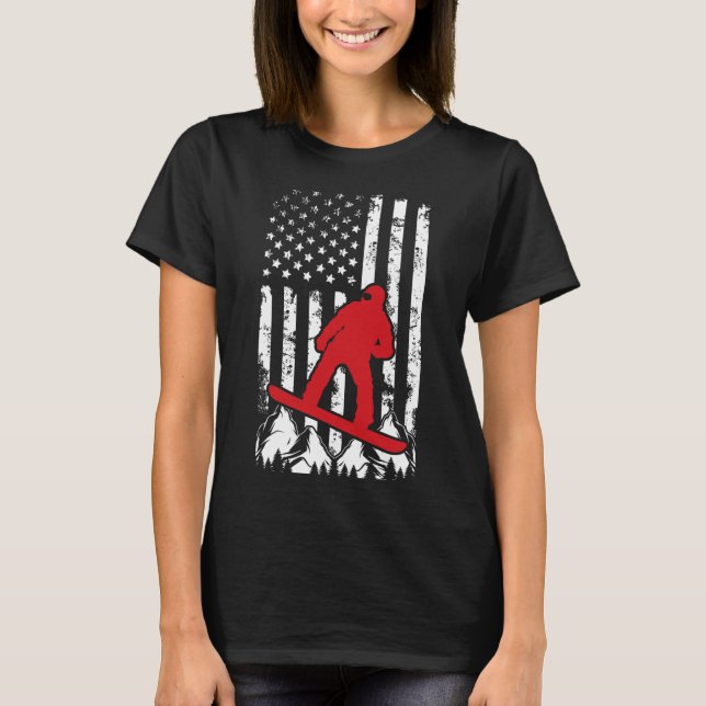 Snowboarding Usa American Flag Snowboarder  T-Shirt (Front)