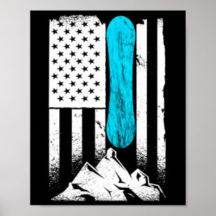 Snowboarding Usa Flag American Snowboard Snowboard Poster