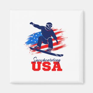 Snowboarding Usa Team American Flag Snowboard Spor Magnet