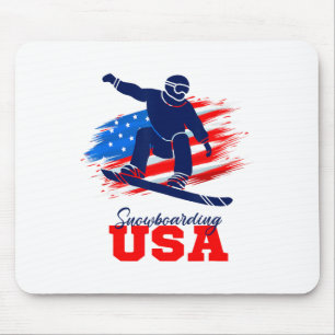 Snowboarding Usa Team American Flag Snowboard Spor Mouse Mat