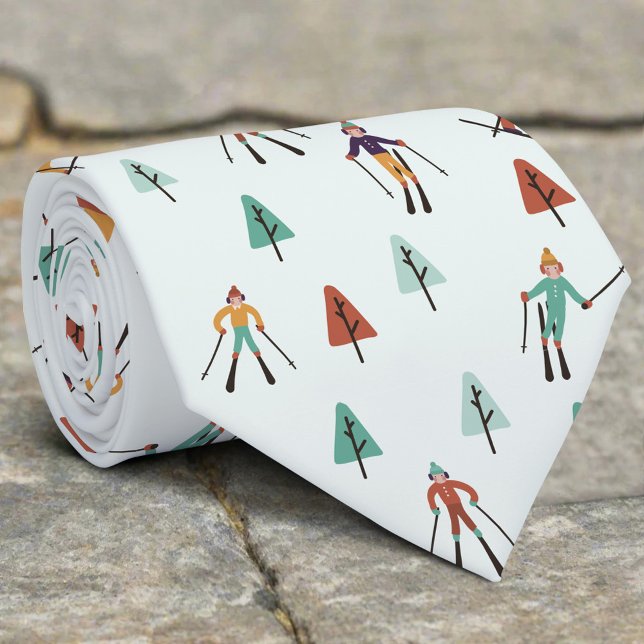 Snowboarding Winter Skiing Christmas Vibe Pattern Tie (Creator Uploaded)