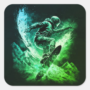 Snowboarding Winter Sports Mountains Square Sticker