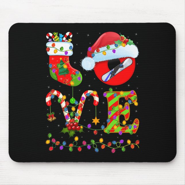 Snowboarding Xmas Lighting Santa Love Snowboarding Mouse Mat (Front)