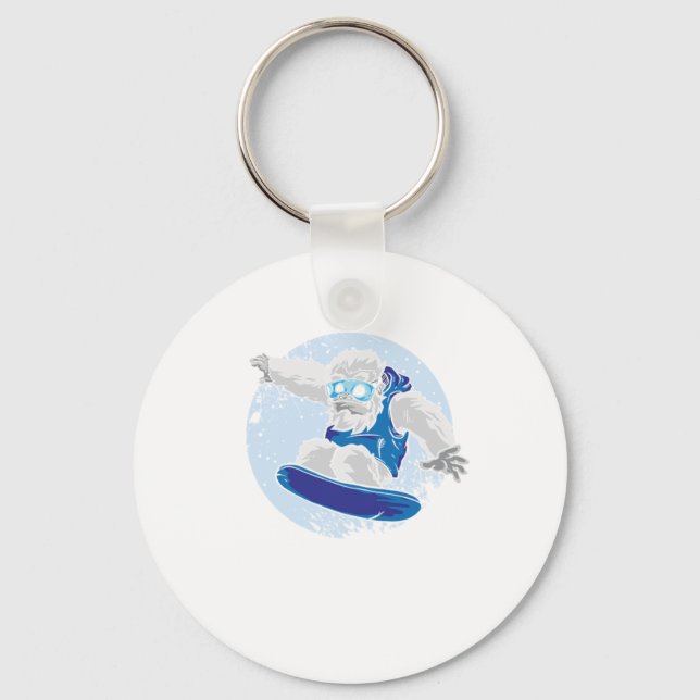 Snowboarding Yeti Big Foot Cool Winter Sports Gift Key Ring (Front)