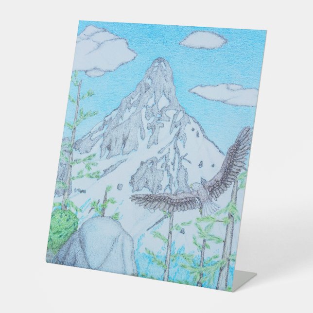 Snowcapped Mountain & Eagle Pedestal Sign (Front)