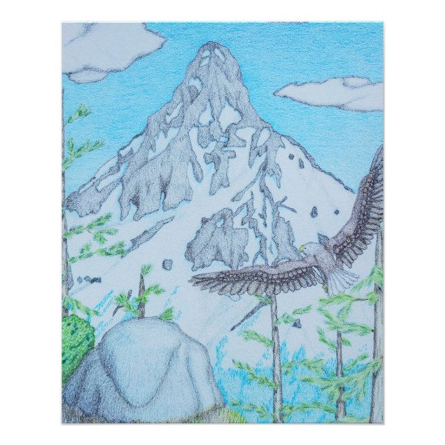 Snowcapped Mountain & Eagle Poster (Front)