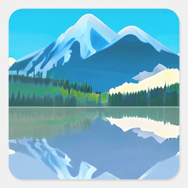 Snowcapped Mountains Reflected in a Lake Square Sticker (Front)