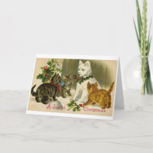 SNOWCAT cat snowman VINTAGE CHRISTMAS card