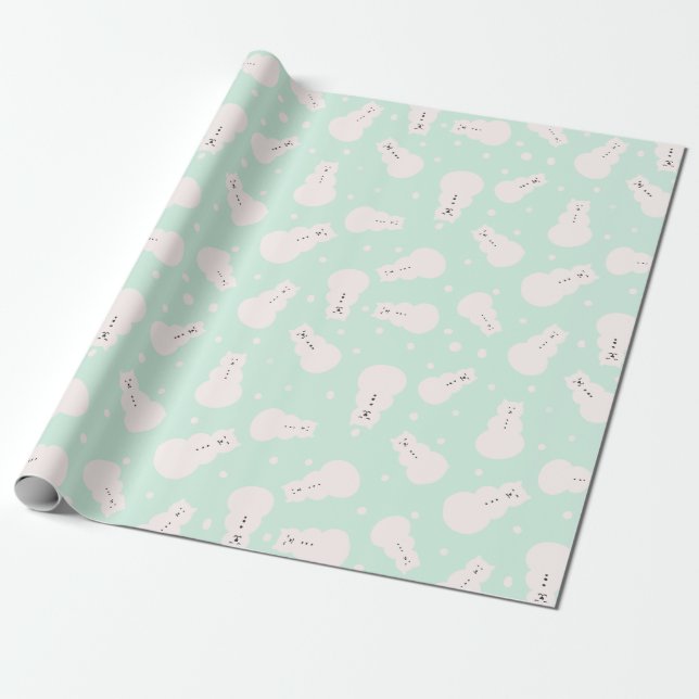 SnowCat Wrap Mint Wrapping Paper (Unrolled)