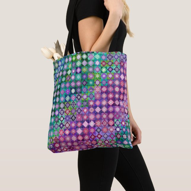 Snowcatcher Temperature Quilt Tote Bag (Close Up)