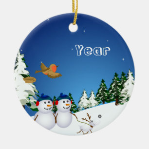 Snowcouple & Dog Ceramic Tree Decoration