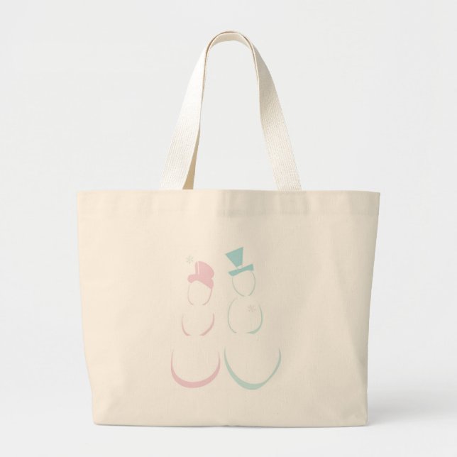 Snowcouple in Icy Pink and Blue Large Tote Bag (Front)