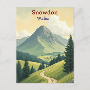 Snowdon Wales Art Vintage Travel Illustration Postcard