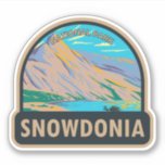 Snowdonia National Park Wales Lake Glaslyn Vintage<br><div class="desc">Snowdonia vector artwork design. The park's historic Snowdon Mountain Railway climbs to the summit of Wales's highest mountain,  Mount Snowdon,  offering views across the sea to Ireland.</div>