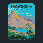 Snowdonia National Park Wales Lake Glaslyn Vintage Magnet<br><div class="desc">Snowdonia vector artwork design. The park's historic Snowdon Mountain Railway climbs to the summit of Wales's highest mountain,  Mount Snowdon,  offering views across the sea to Ireland.</div>