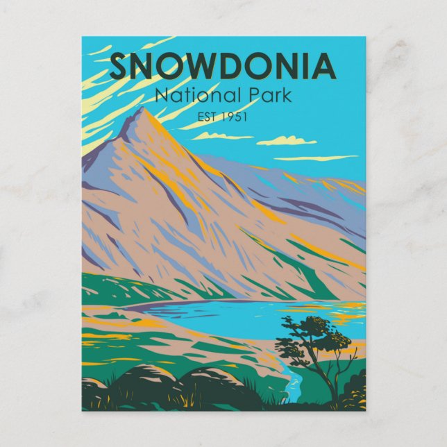 Snowdonia National Park Wales Lake Glaslyn Vintage Postcard (Front)