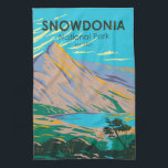 Snowdonia National Park Wales Lake Glaslyn Vintage Tea Towel<br><div class="desc">Snowdonia vector artwork design. The park's historic Snowdon Mountain Railway climbs to the summit of Wales's highest mountain,  Mount Snowdon,  offering views across the sea to Ireland.</div>
