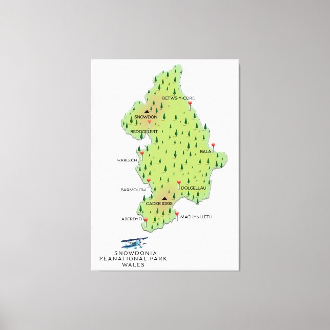 Snowdonia national park, Wales map Canvas Print (Front)