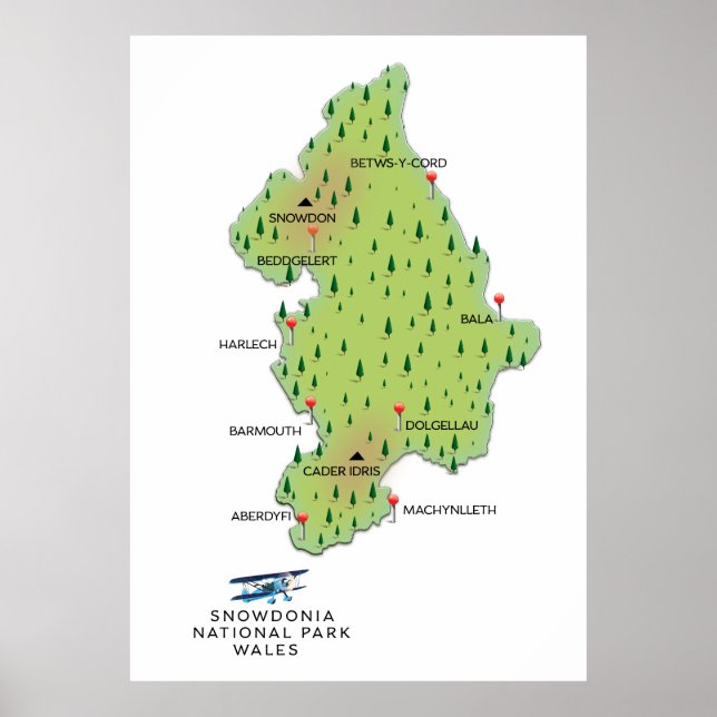 Snowdonia national park, Wales map Poster (Front)