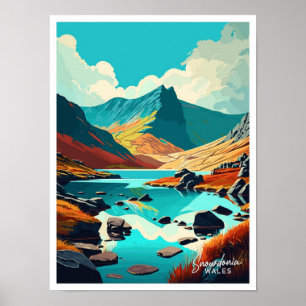 Snowdonia Wales Art Travel Vintage illustration Poster
