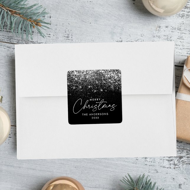Snowdrift Black Merry Christmas Square Sticker (Creator Uploaded)