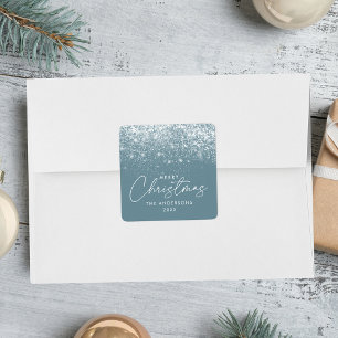 Snowdrift Blue Frost Merry Christmas Square Sticker