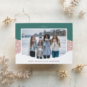 Snowdrift   Colorblock Horizontal Photo Holiday Card