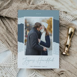 Snowdrift | Colorblock Vertical Photo Hanukkah Holiday Card<br><div class="desc">A modern and elegant holiday card in soft colours featuring your favourite vertical or portrait orientated photo on a colorblock snowdrift background in shades of blue and grey. "Joyous Hanukkah" appears beneath in beautiful handwritten script,  with your family name beneath.</div>