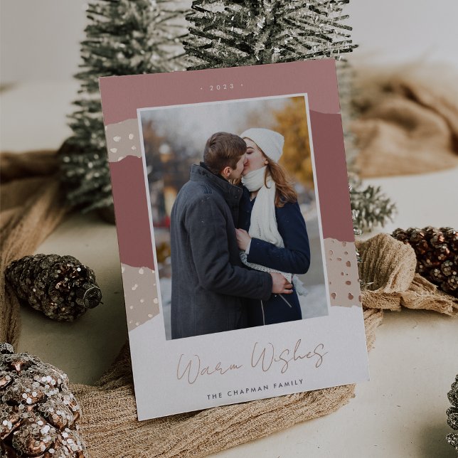 Snowdrift | Colorblock Vertical Photo Warm Wishes Foil Holiday Card (Creator Uploaded)