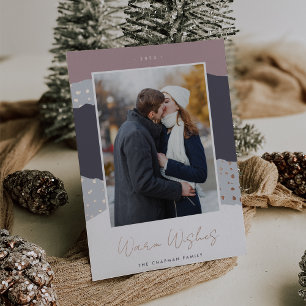 Snowdrift   Colorblock Vertical Photo Warm Wishes Foil Holiday Card
