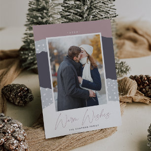 Snowdrift Colorblock Vertical Photo Warm Wishes Holiday Card