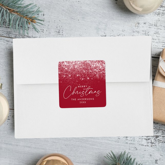 Snowdrift Cranberry Merry Christmas Square Sticker (Creator Uploaded)
