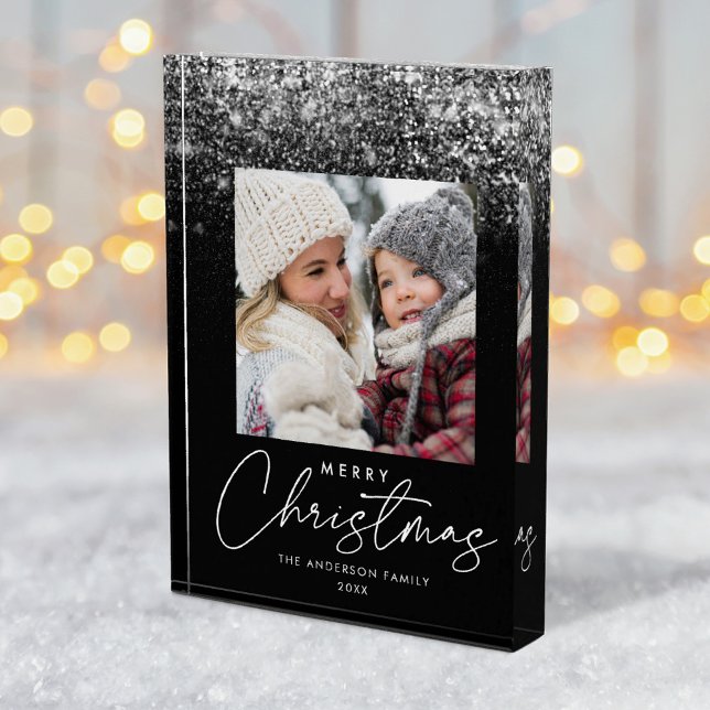 Snowdrift Merry Christmas Black Holiday Photo Block (Creator Uploaded)