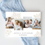 Snowdrop 4 Photo Collage Hanukkah Holiday Card<br><div class="desc">Unique modern Hanukkah card design features favourite  photos side by side with oversized pastel snowflake silhouettes in the background. Personalise with your family name(s) and the year beneath "Joyous Hanukkah" in classic lettering.</div>