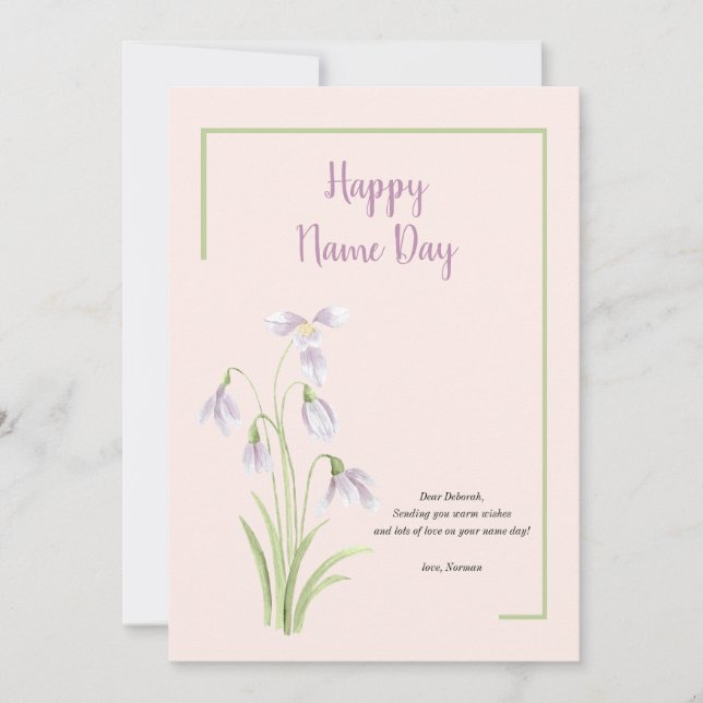 Snowdrop Floral Name Day Card (Front)