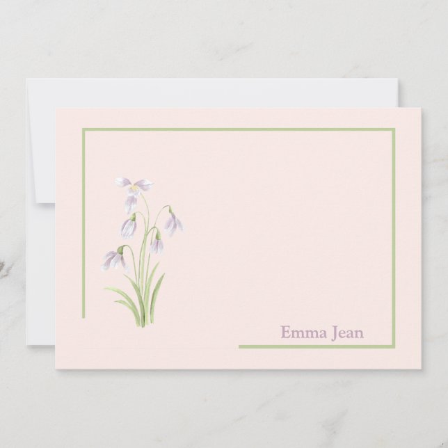 Snowdrop Floral Personalised Stationery Card (Front)