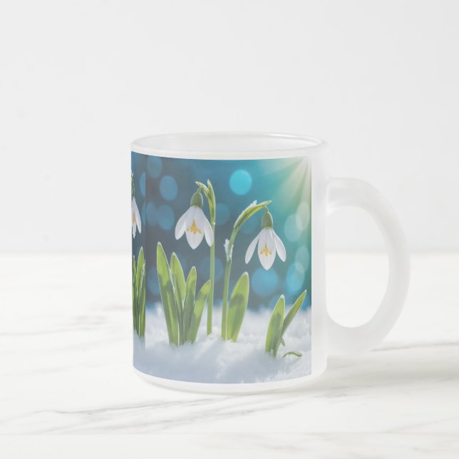 Snowdrop Flowers Frosted Glass Coffee Mug (Right)