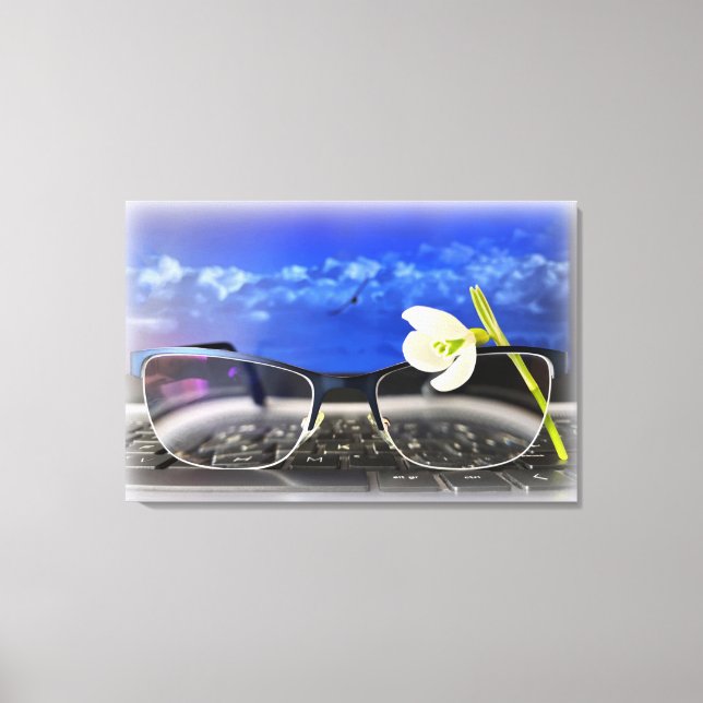 Snowdrop glasses keyboard canvas print (Front)