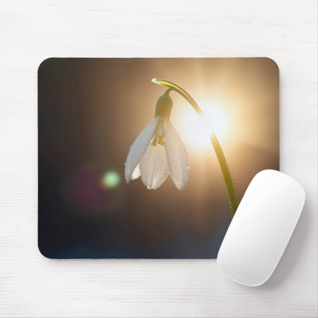 Snowdrop with Dewdrops in Sunlight Mouse Mat (With Mouse)