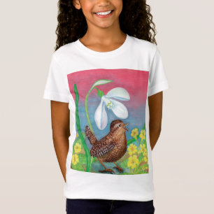 Snowdrop & wren bird & spring Girls   T-Shirt