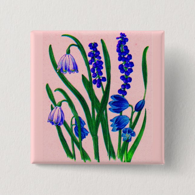 snowdrops and scilla 15 cm square badge (Front)