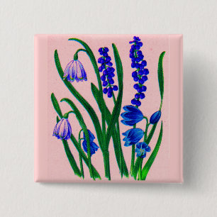 snowdrops and scilla 15 cm square badge