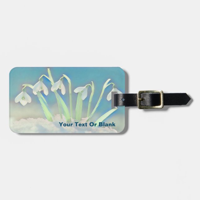 Snowdrops Blue Luggage Tag (Front Horizontal)