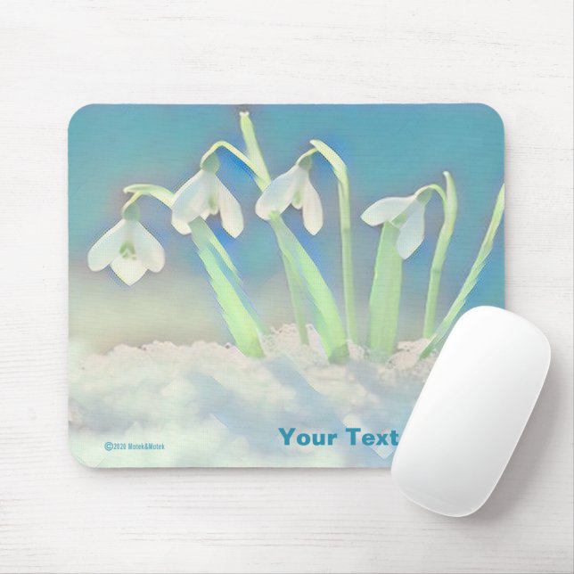 Snowdrops Blue Mouse Mat (With Mouse)