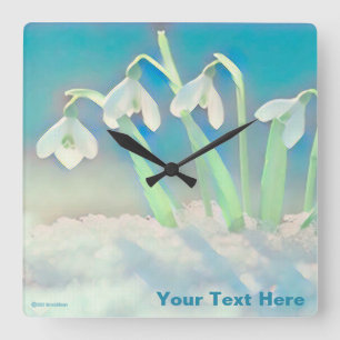 Snowdrops Blue Square Wall Clock